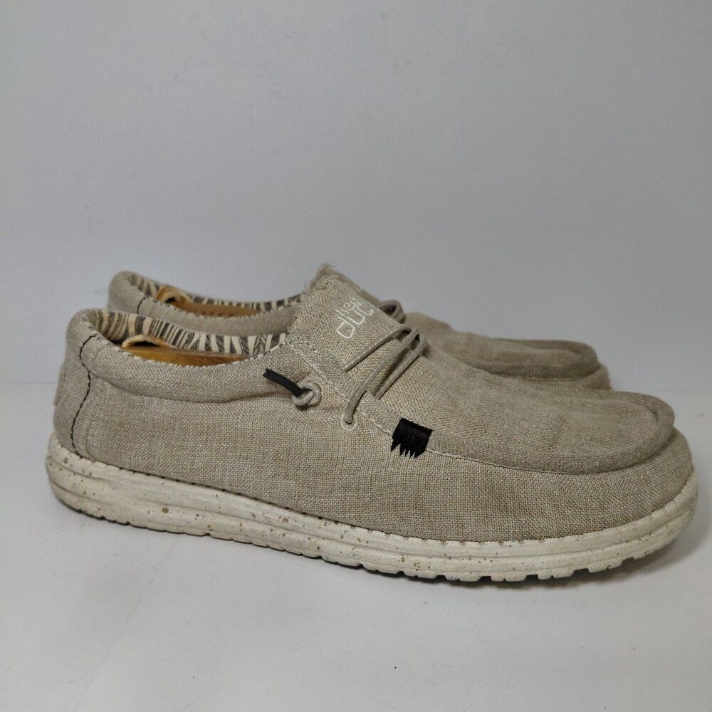 Hey Dude Wally Eco Sox Linen Beige Shoes Men's Size 10 Slip On Casual